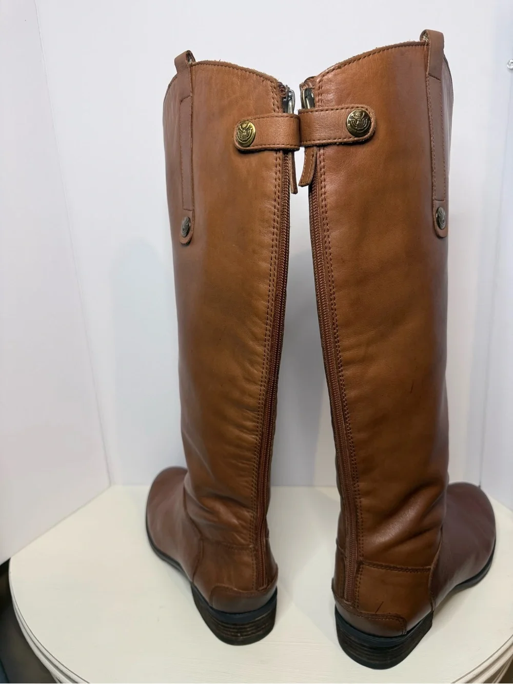 Sam Edelman Vintage-Inspired  Leather Tall Riding Boots Cognac Brown Size 9.5